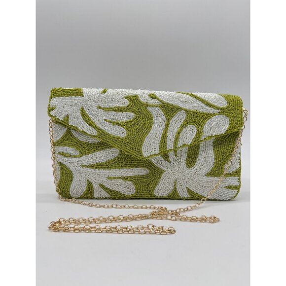 On 34th hand beaded envelope evening clutch - Green / White - Picture 6 of 11